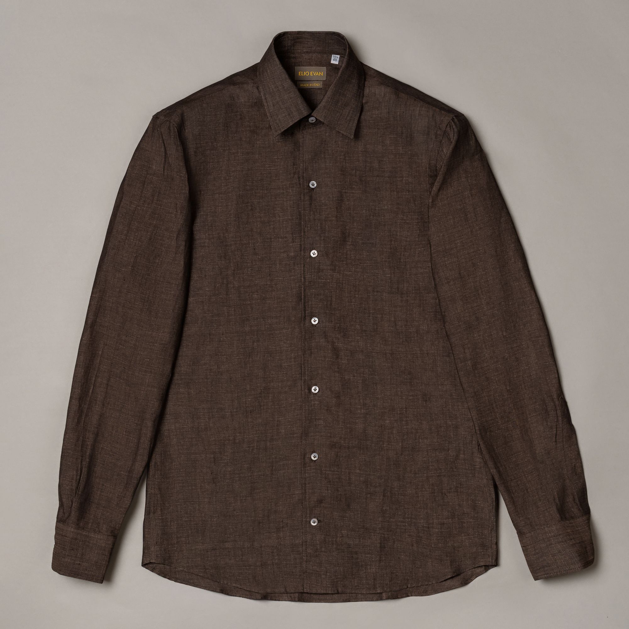 Brown Linen Shirt with Rounded Collar