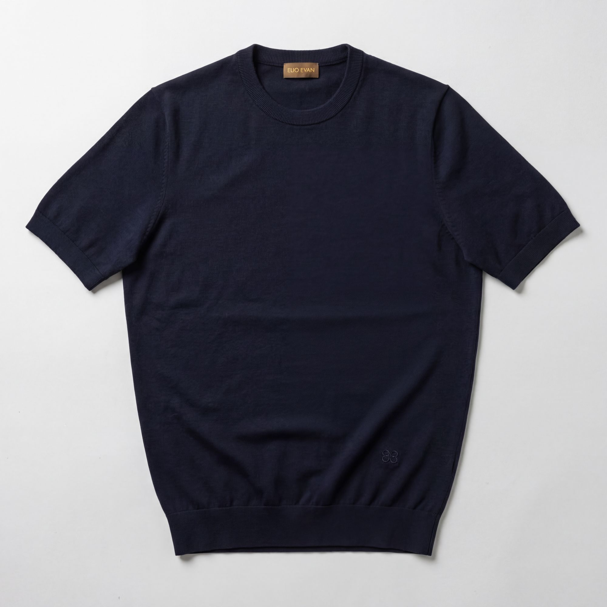 Blue Ribbed Cotton Crewneck