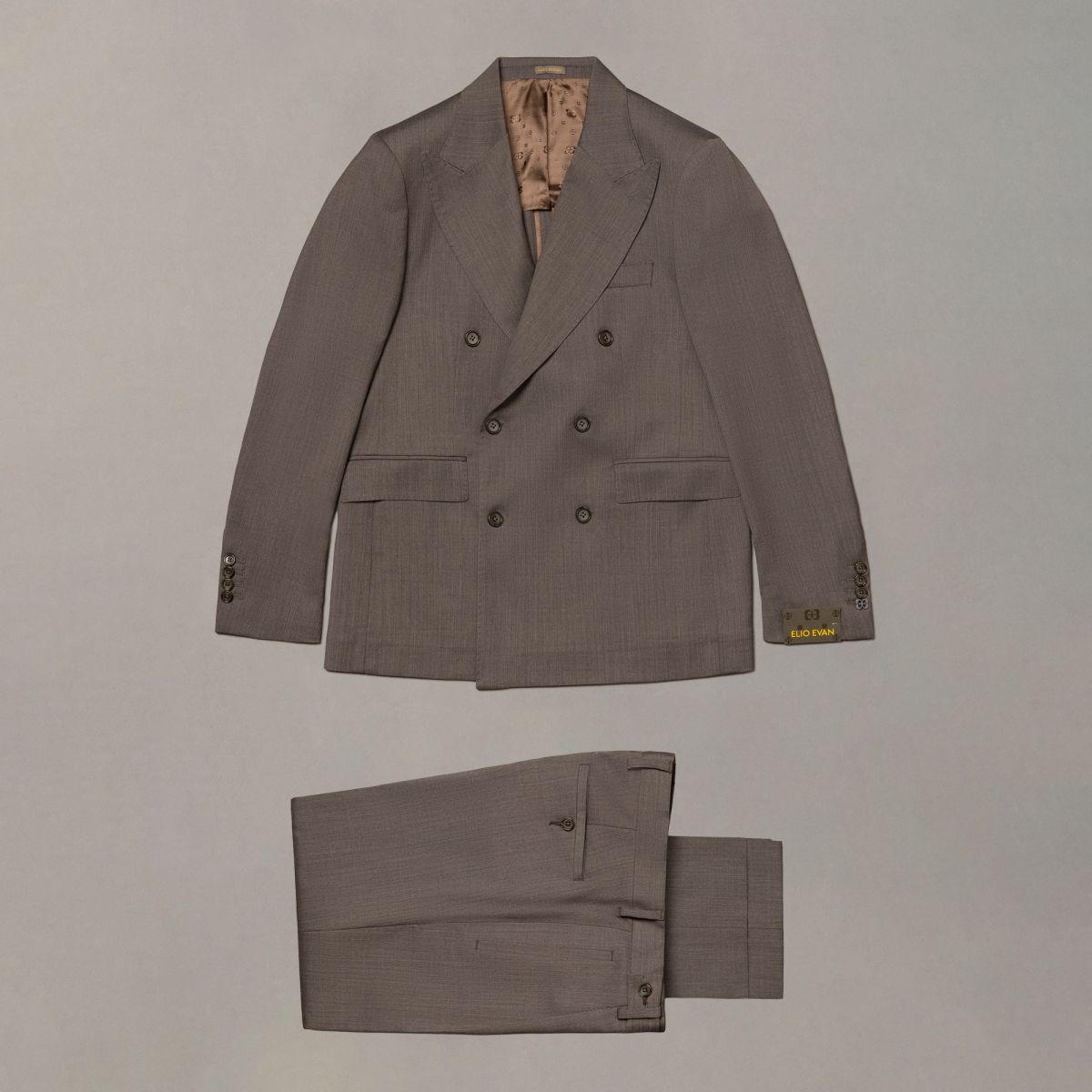 Brown Stretch Wool Double-Breasted Suit