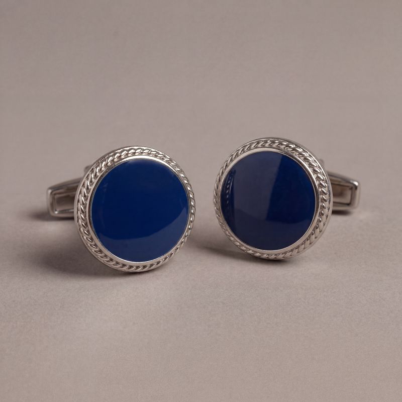 Round Blue Steel Cufflinks