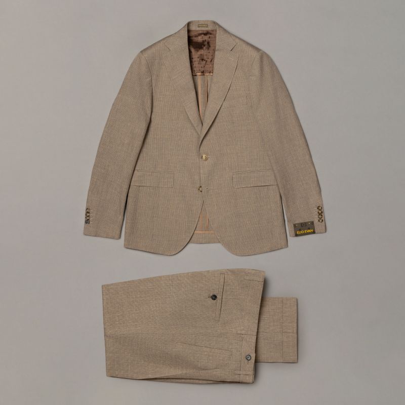 Unstructured Beige Striped Suit
