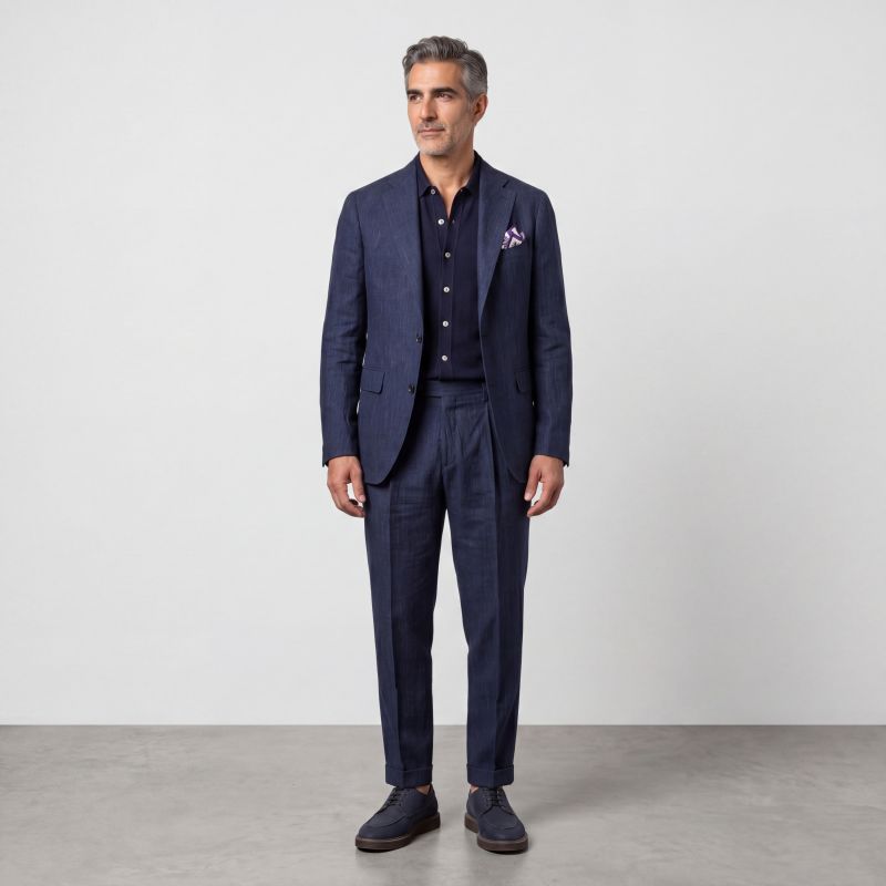 Blue Linen-Wool Suit — Stripe