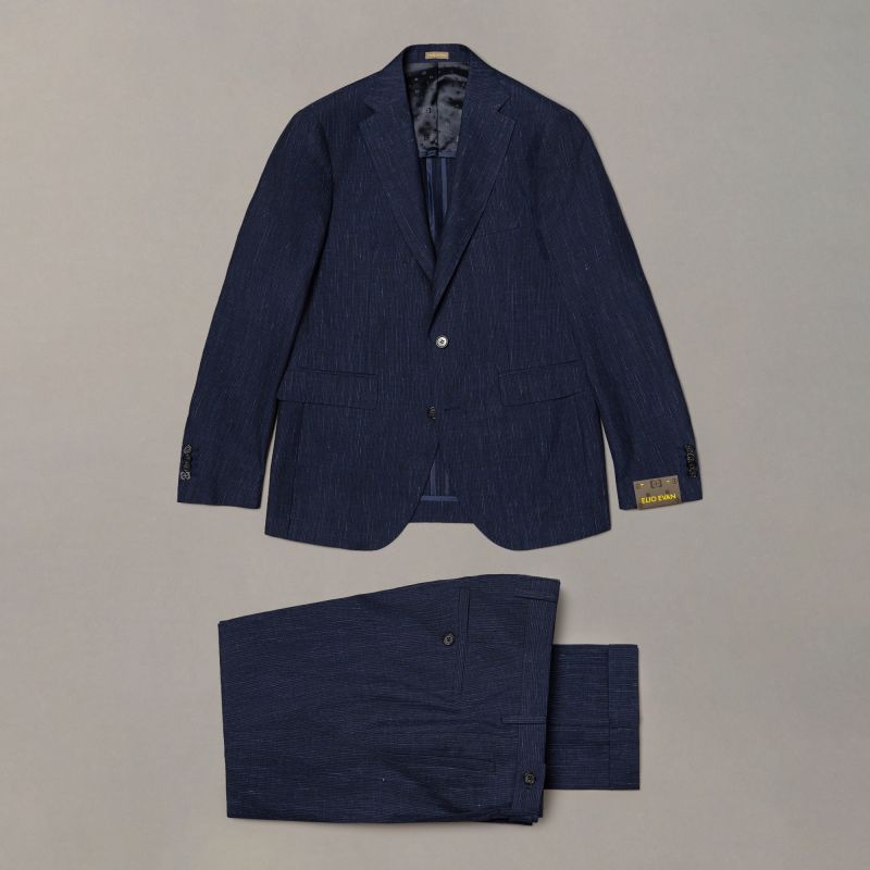 Blue Linen-Wool Suit — Stripe