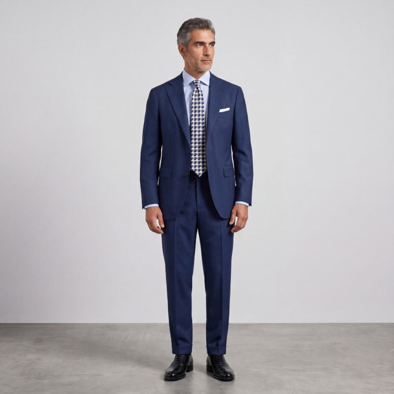 Blue Wool-Silk Suit — Natural Shoulder