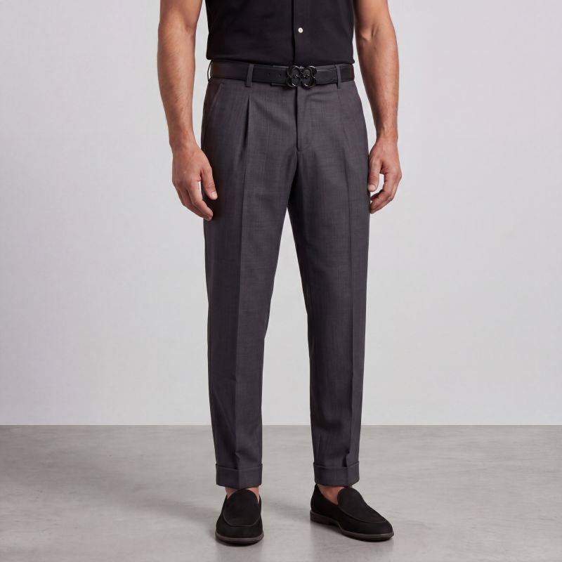 Pleated Grey Wool Trousers