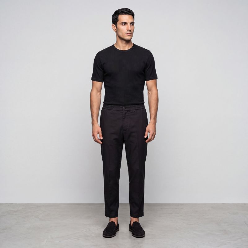 Elastic-Waist Black Trousers