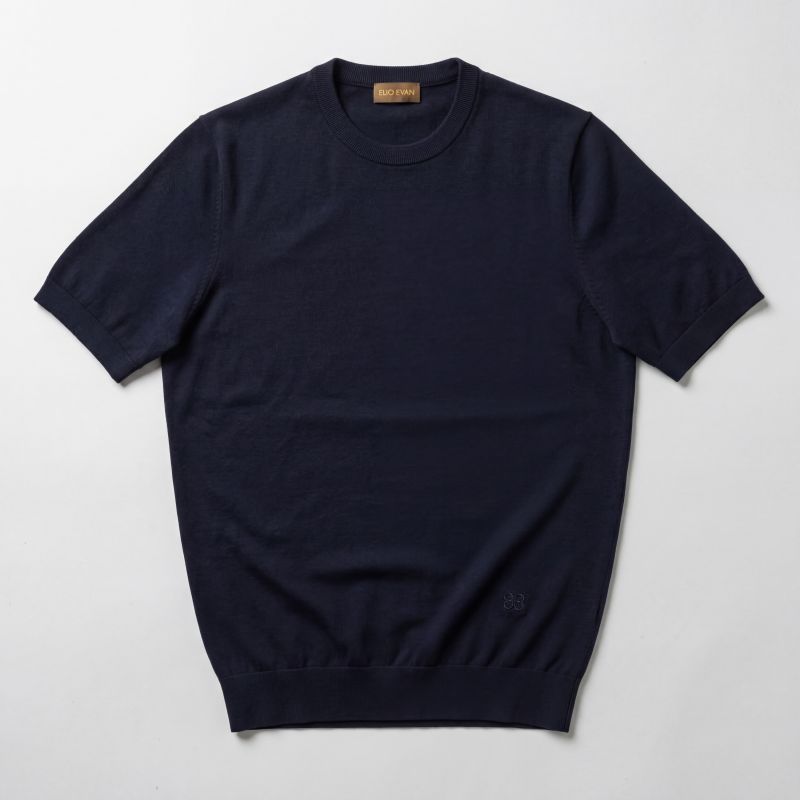 Blue Ribbed Cotton Crewneck