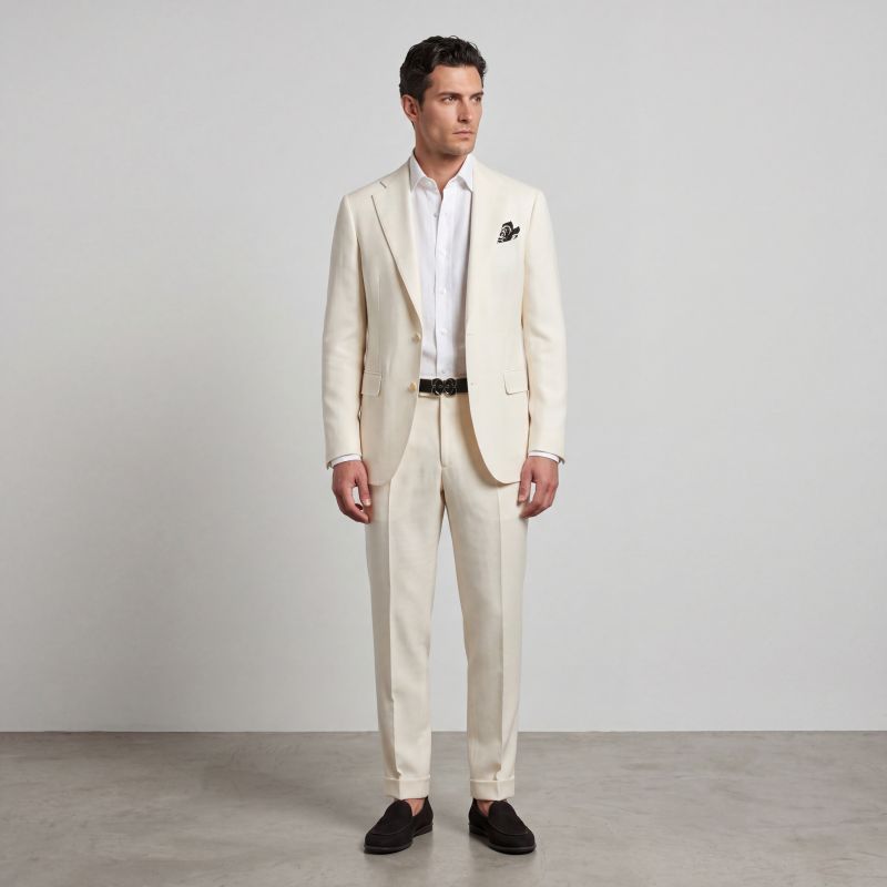 White Wool Blend Suit — Natural Shoulder