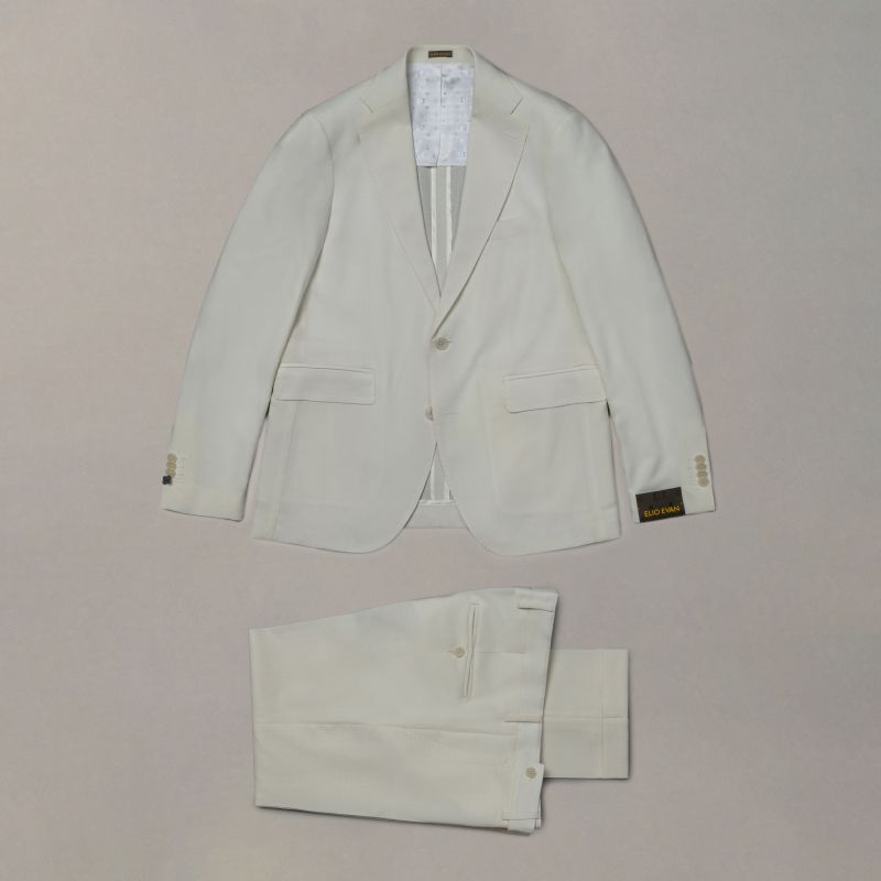 White Wool Blend Suit — Natural Shoulder