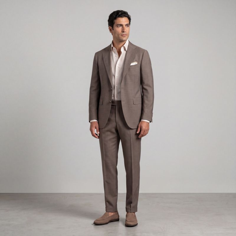 Brown Wool-Linen Suit — Natural Shoulder