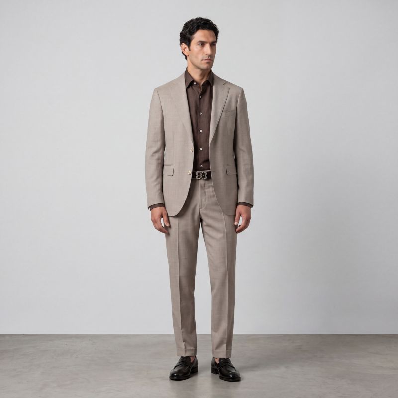 Beige Wool-Linen Suit — Natural Shoulder