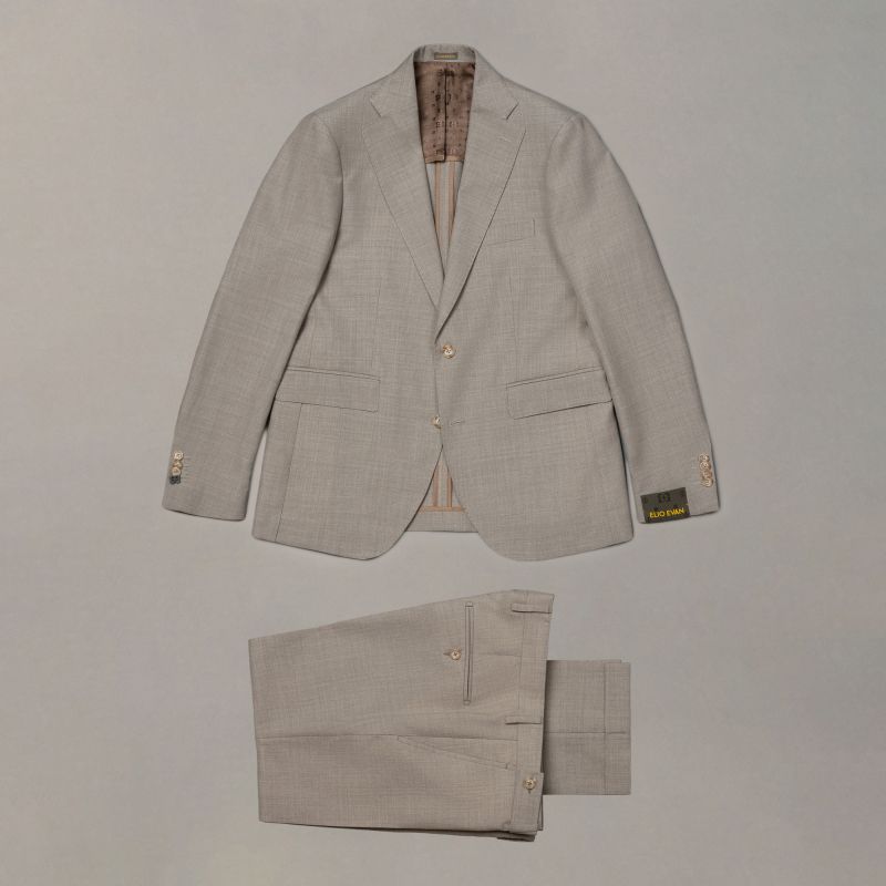 Beige Wool-Linen Suit — Natural Shoulder