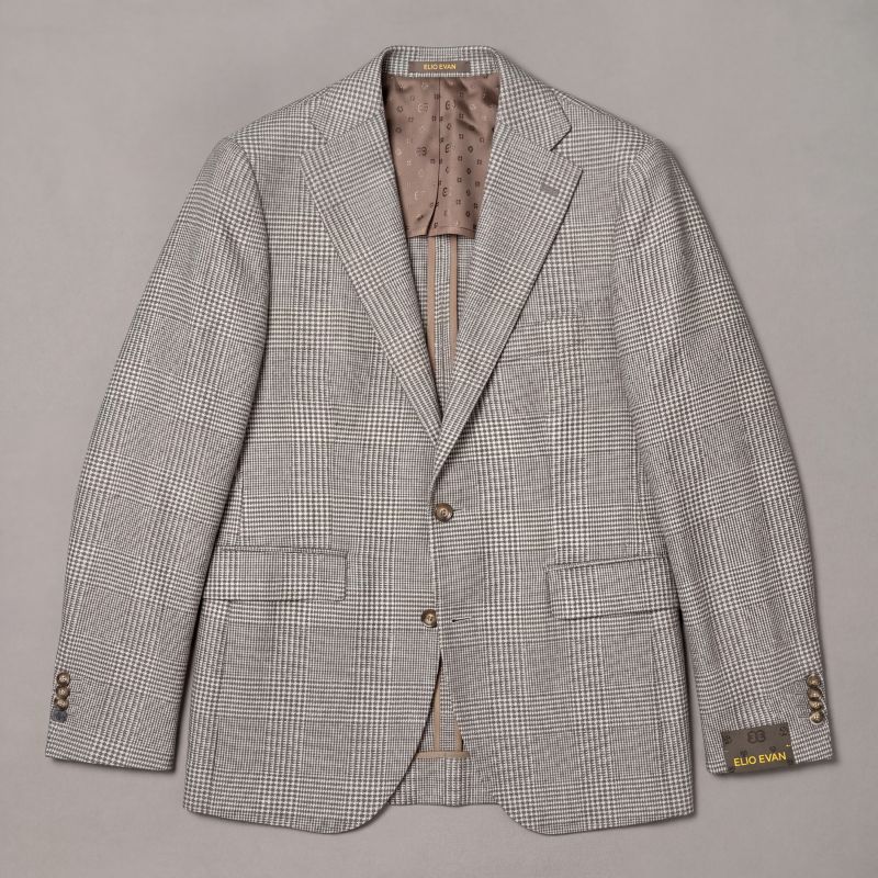 Beige Stretch Wool Jacket — Check