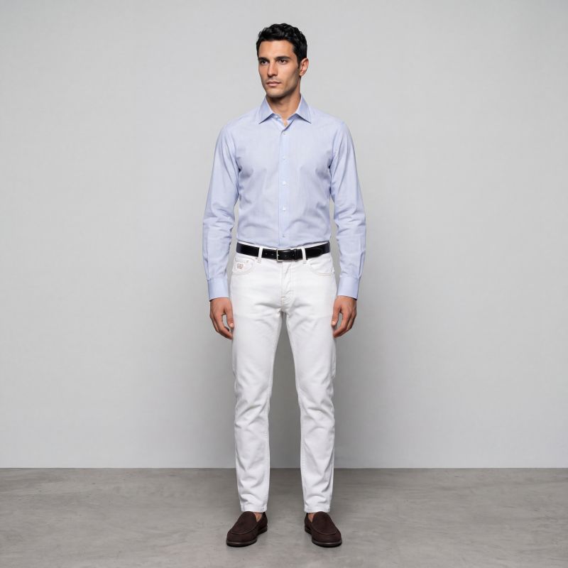 Striped Shirt with Semi-Point Collar