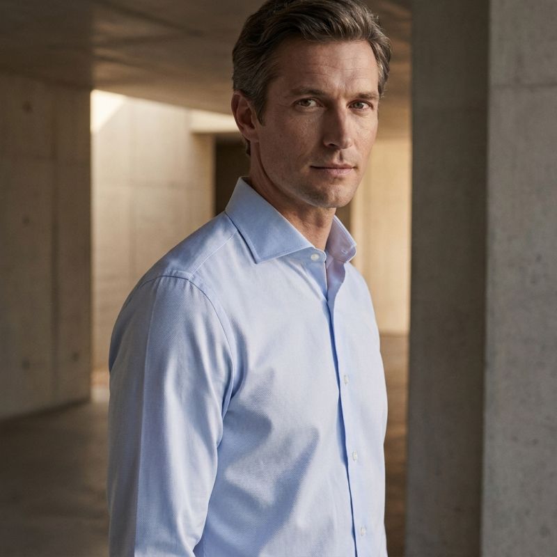 Sky Blue Shirt with Rounded Collar