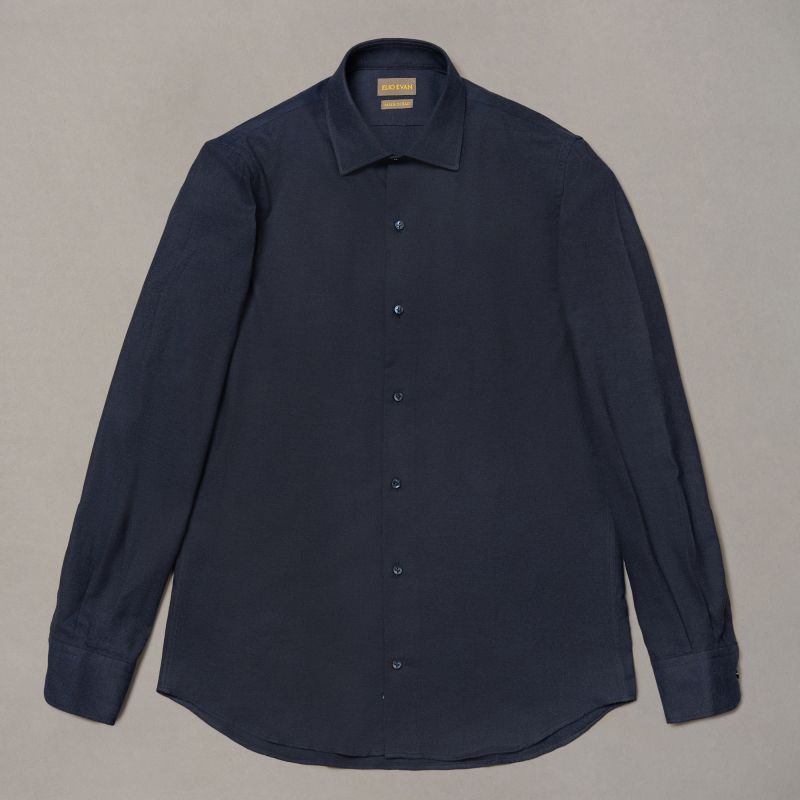 Blue Cotton Shirt — Semi-Point Collar