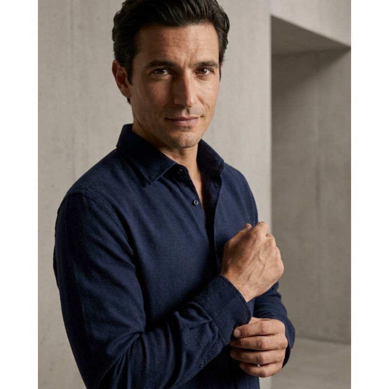 Blue Cotton Shirt — Semi-Point Collar