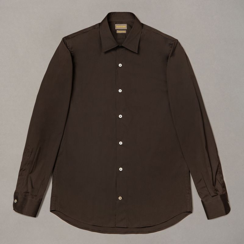 Brown Cotton Semi-Point Collar Shirt