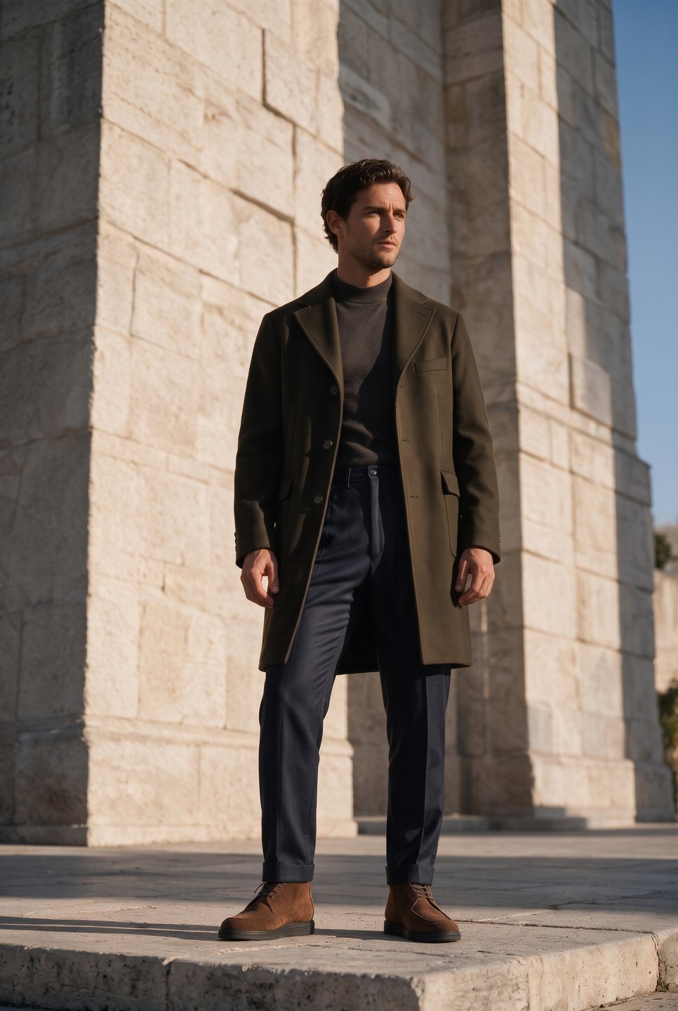 Olive against darker tones