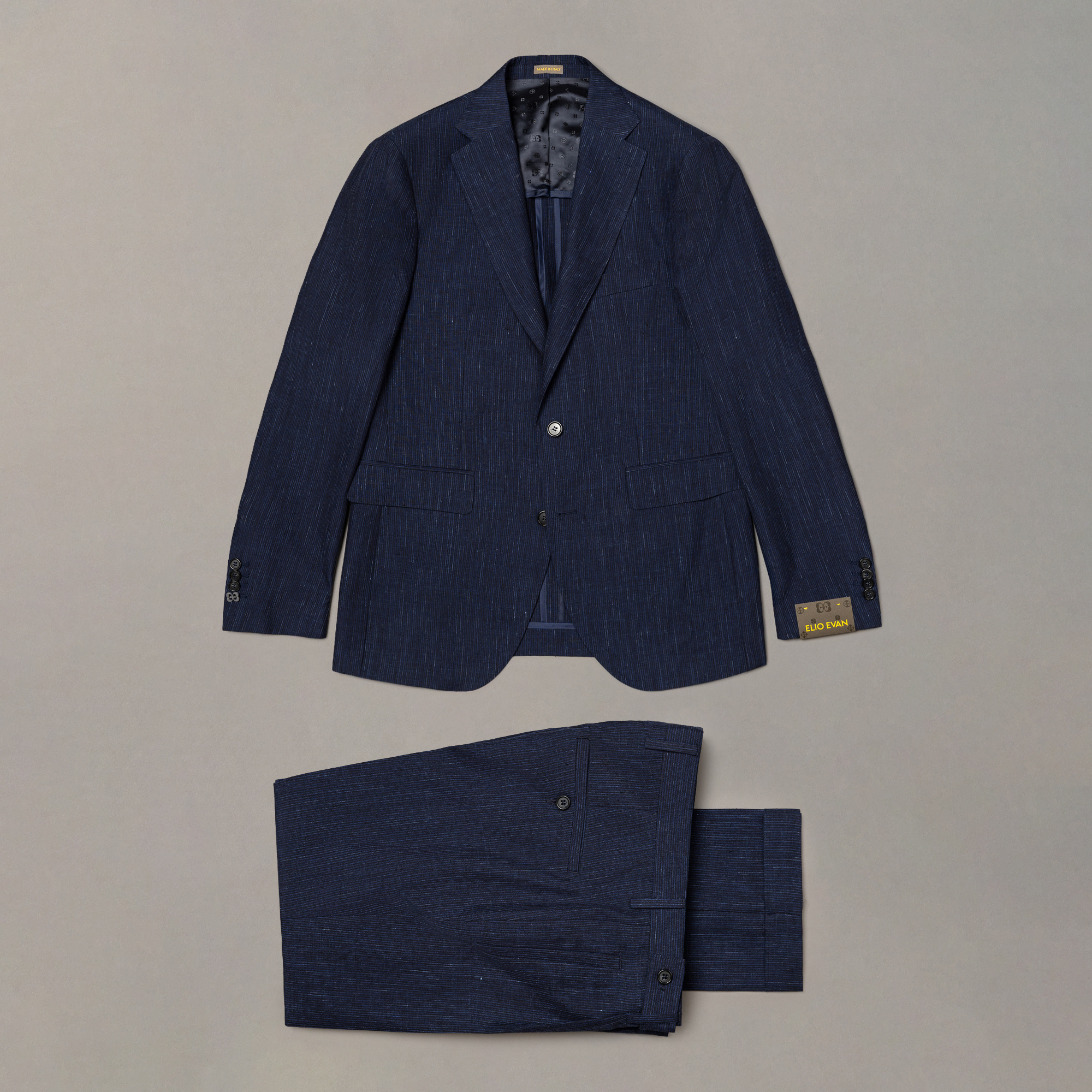 Blue Linen-Wool Suit — Stripe