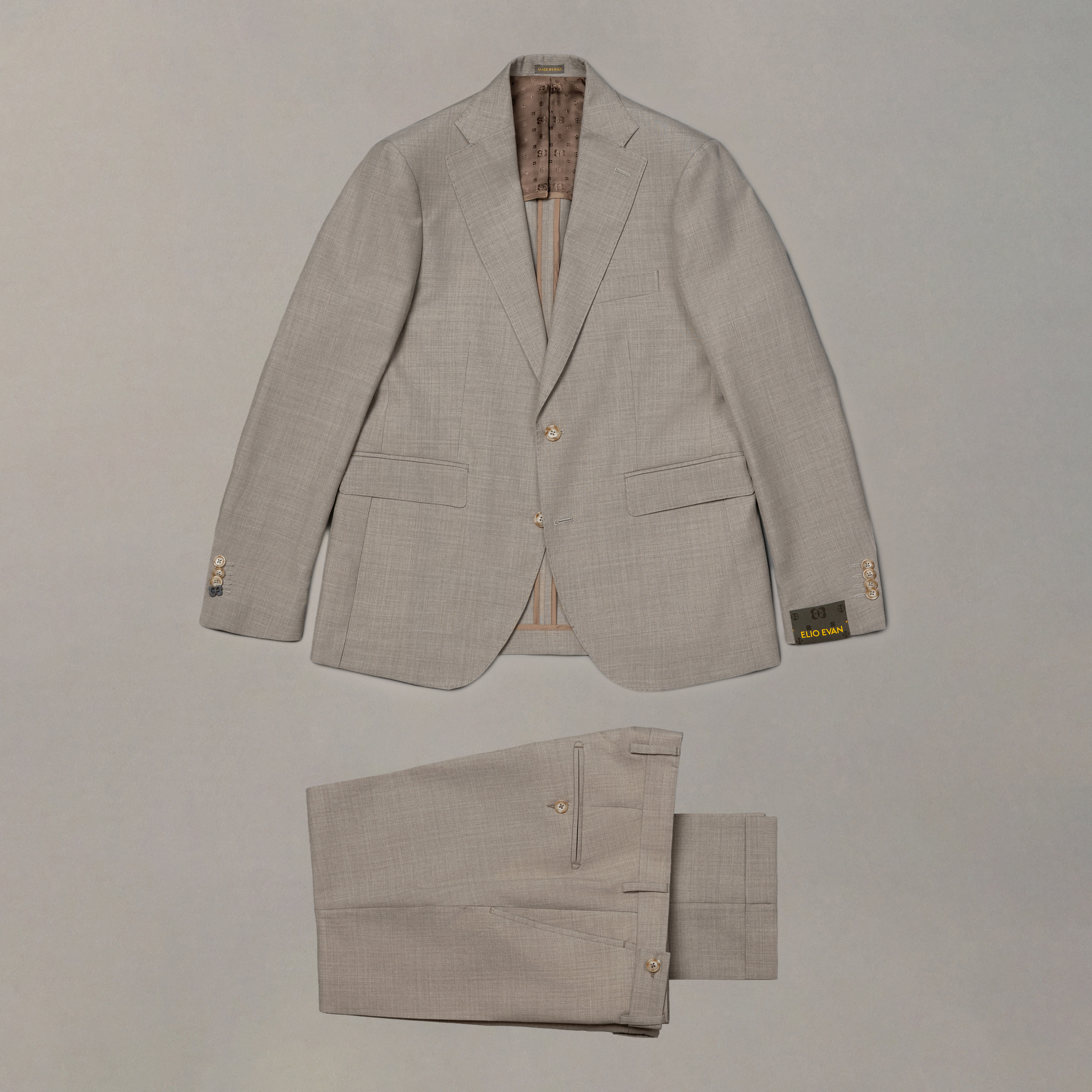 Beige Wool-Linen Suit — Natural Shoulder
